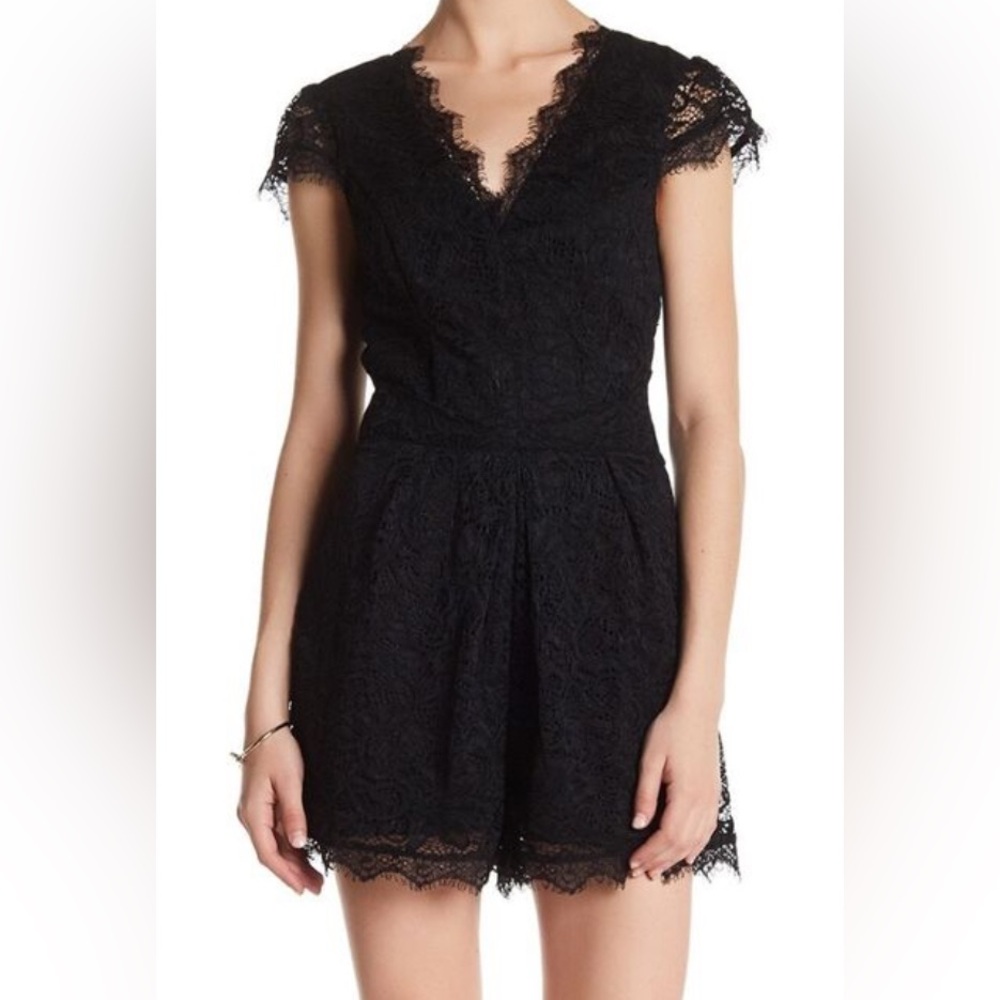 Black lace shorts romper